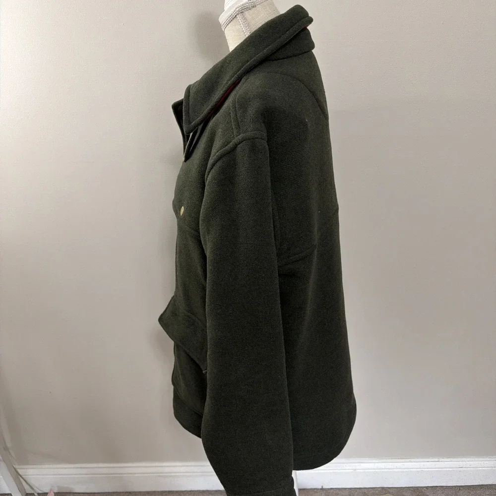 LL Bean Green Wool Cruiser Jacket Field Coat Hunting Quilted Removable Shell
